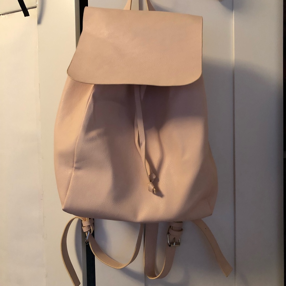Pink Drawstring Soft Leather Backpack - image 1